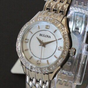 Bulova Ladies Crystal Bezel Watch MOP Dial Crystal Indicese 27mm